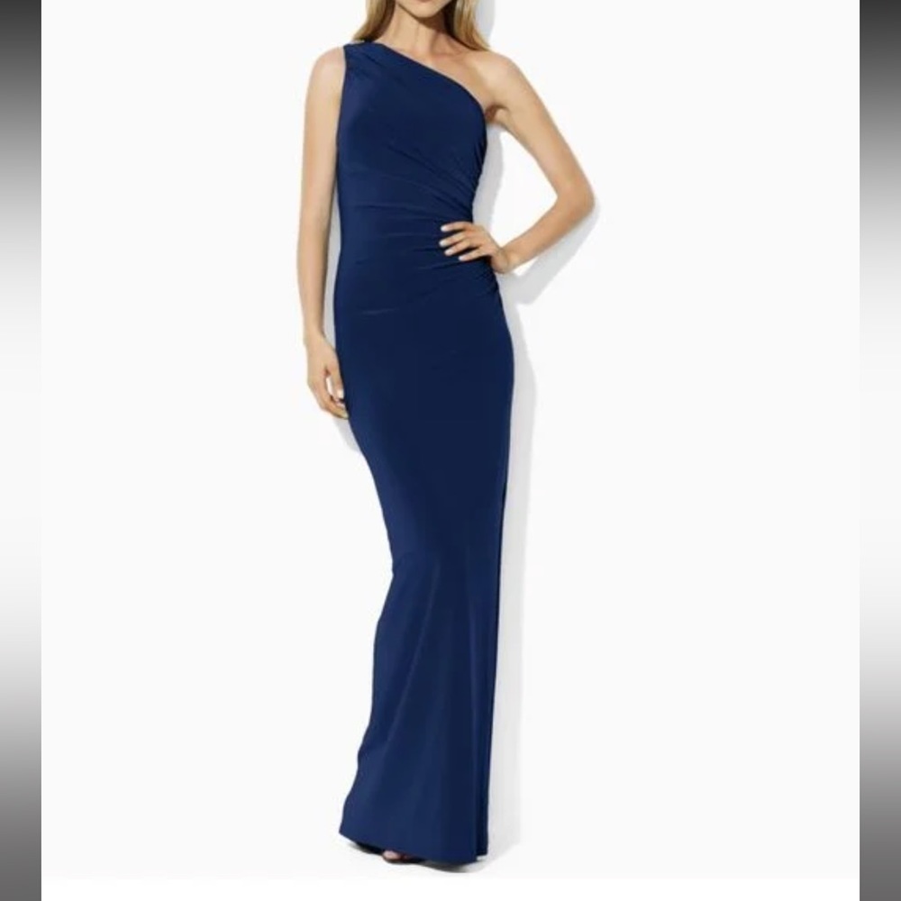 Blue One-Shoulder Ralph Lauren Evening Gown (14 petite)